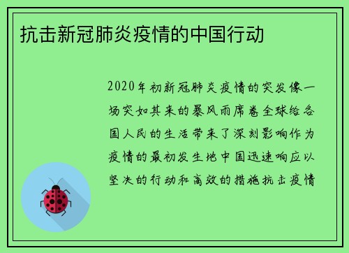 抗击新冠肺炎疫情的中国行动